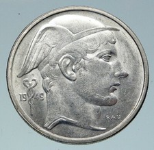 1949 BELGIUM with MERCURY Hermes VINTAGE Silver 50 Francs Belgian Coin i86497 picture