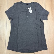 Torrid Heritage Rib Crew Neck Paneled Henley Charcoal Grey Short Sleeve Top 1 1X picture