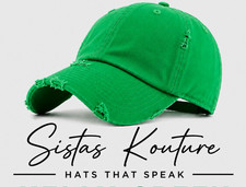 Sistas Kouture Women's Green Vintage Distressed Cotton Baseball Cap One Size picture
