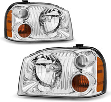 2001-2004 Nissan Frontier Headlight Assembly Pair Chrome Amber Reflector picture