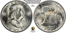 1963-D FRANKLIN HALF DOLLAR FBL FROM ORIGINAL BANK BAG GEM BU MS UNC picture
