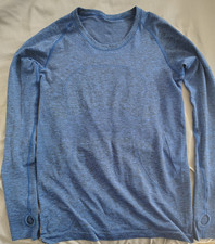 Lululemon Swiftly Tech Long Sleeve Crew Shirt Heathered Blue Black Size 10 Large picture