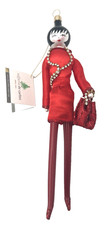 SOFFIERIA DE CARLINI Woman In Red Dress Glass Christmas Ornament Italy New Box picture