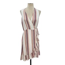 Rails Madison Wrap Dress Jewel Stripe Metallic White Pink Size XS picture