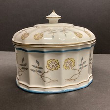 VISTA ALEGRE Porcelain Oval Box With lid and finial yellow Flowers Scarce picture