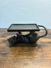 Metal Cat Business Card Holder Trinket Tray Bronze Tone Figurine Desk Decor picture