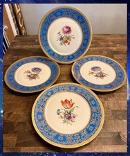 Antique (4) Bavaria Tirschenreuth 11” Blue Gold Floral Dinner Plates König & Co picture