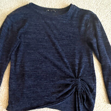 INC International Concepts Women’s Blue Solid Ruched Knit Stretch Pullover Top L picture