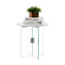 Ivinta Glass End Table for Small Space, Modern Round Side Table with Glass Legs picture