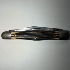 Vintage Amer. 3-blade Jack Knife 3 1/2” Bone Handles Brass Liners 1 Broken Blade picture