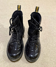 Dr. Martens 1460 Glitter Black Patent Leather Lace-Up Ankle Boots Women US 4 picture