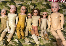 Huge Lot of 7 Antique bisque dolls tlc parts repair as found picture