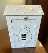 1930s 40s Vintage Shabby Chic White Metal Wall Mounted Mailbox 10” picture