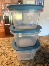 Lot of 3 Rubbermaid Premier Storage Containers W/Flex Lids 2 cup Teal Stackable picture