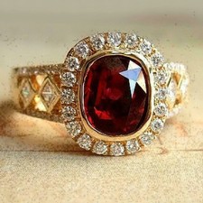 2.00 Ct Oval Cut Natural Garnet & Diamond Wedding Ring 14K Yellow Gold picture