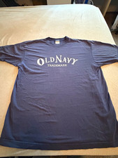 Vintage Y2K Old Navy Men’s L Navy Graphic Logo Print Cotton Knit picture