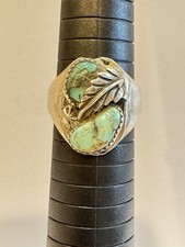 Navajo Old Pawn Natural Turquoise Feather Ring Sterling Silver VTG Native S10.75 picture