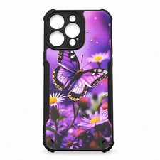iPhone 15 Pro Max Case Purple Butterfly Floral Black Bumper Protective New picture