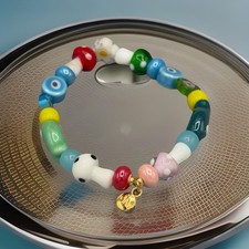 Mayamar Colorful Mushroom Beaded Stretch Bracelet Evil Eye Charm New picture
