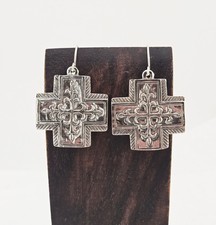 Vintage Jeep Collins Sterling Silver Fleuree Cross Dangle Earrings 925 - 9.9g picture