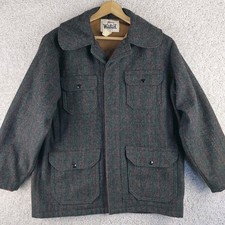 Vintage 70s Woolrich Mackinaw 500 Wool Chore Jacket Sz 42 Gray Red Green Plaid picture