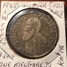  Bolivia 1865-FP One Melgarejo 1 Yr. Type Silver Coin #-24.8 picture