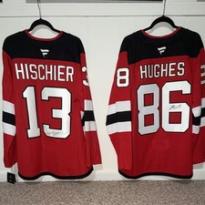 Fanatics New Jersey Devils Hughes #86 & Hischier #13 NHL Jerseys Red/Black 54/56 picture