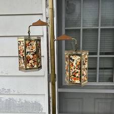 VTG Mid Century MCM Tension pole Swag lamp Light Plastic Mosaic Shades WORKS picture