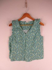 a.n.a Blouse Womens M Green Floral Ruffle Sleeveless V Neck Lightweight picture
