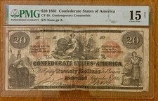 CT-19 1861 $20 Confederate Counterfeit  Choice Fine 15 picture