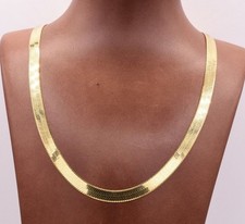 7mm Flexible Herringbone Chain Necklace Solid 14K Yellow Gold Plated Silver 925 picture