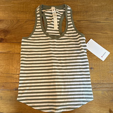 lululemon Love Tank Women's 2 Green/White Striped Scoop Neck Racerback Stretch picture