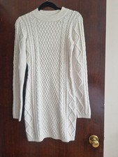H&M Dress Size XS Short Jumper Knit Style Oatmeal Smart Casual Autumn Winter picture