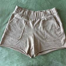 Adore Me Womens Taupe French Terry Lounge Shorts Patch Pockets Raw Hem Medium picture