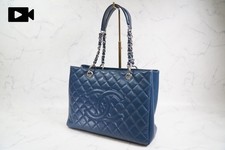 [EXCELLENT] CHANEL GST Grand Shopping Tote Blue Caviar Leather Chain Bag Silver picture