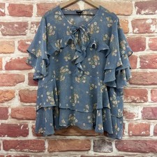 Torrid Top Womens 4X Blue Multicolor Chic Garden Floral Ruffle Casual Shirt  picture