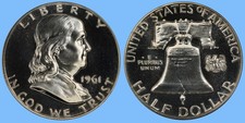 1961 FRANKLIN SILVER 90% HALF DOLLAR BU PROOF ~ UNTOUCHED FROM U.S. SET picture