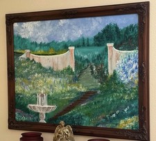 Large Framed Impressionist Landscape Painting Garden Pathway Trees Nature Art picture