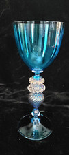 Vintage Venetian Murano Glass Stem Glass Blue Gold 9