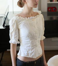 Vintage 50s Lanz Original XS Ruffle Eyelet Blouse Top White peasant fairy picture
