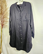 Quince 100% European Linen Shirt Dress Black Medium M Lagenlook Minimalist picture