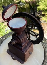 Vintage Spain Nacional Cast Iron Lift Top Coffee Grinder Wood Drawer on Base picture