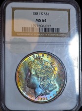 1881 S Morgan Silver Dollar NGC MS64 Monster Rainbow Toned Coin SEE VIDEO PQ $1 picture