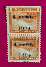 Vintage Nicaragua 1904 Momotombo 1¢ on 2¢ Inverted OVPT Max # 200Rav Pair MNG picture