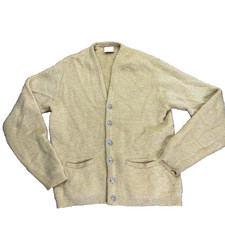 Vtg 60's Campus Wool Mohair Cardigan Sweater Mens M Yellow Shaggy picture
