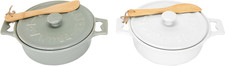 Creative Co-Op 2-Piece Farmhouse round Lidded Stoneware Brie Bakers with Wood Sp picture