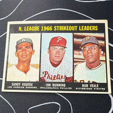 Topps 1967 #238 N. League 1966 Strikeout Leaders Koufax Bunning Veale Base picture