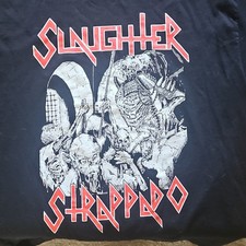 Gildan Unisex L Black Cotton Metal Graphic Print T-Shirt Slaughter Strappado picture