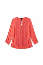 NWT RXB Porcelain Rose Embroidered Roll-Sleeve Popover Tunic Top S picture