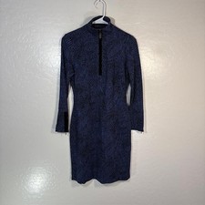 J.McLaughlin Bedford Dress Womens XS Blue Ink Dot Mock Neck Zip Sheath Knit picture